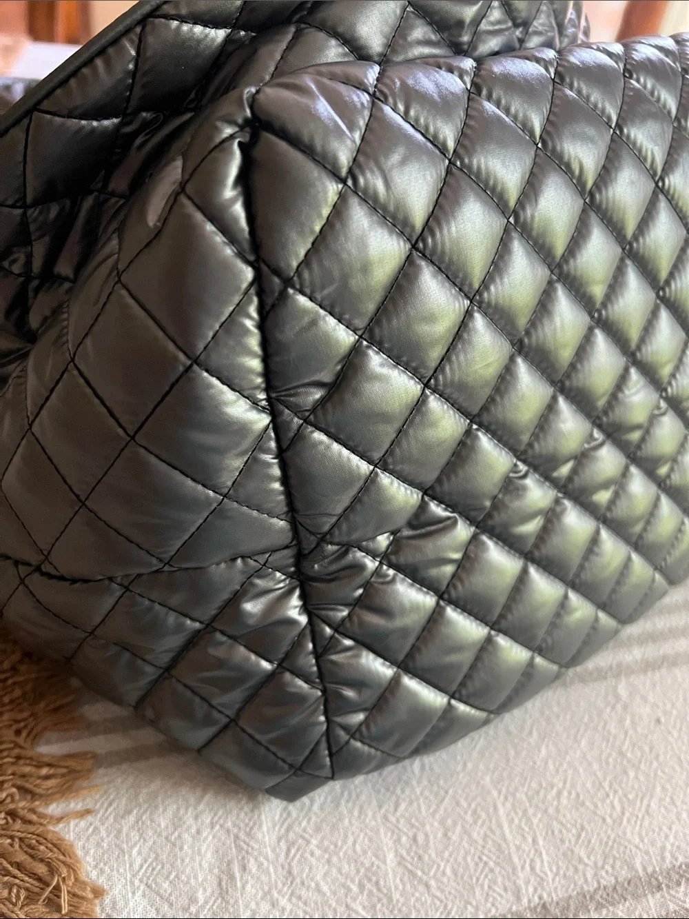 Oliver Thomas Quilted Black Tote Tennis Bag with Detachable Strap and Pouch.